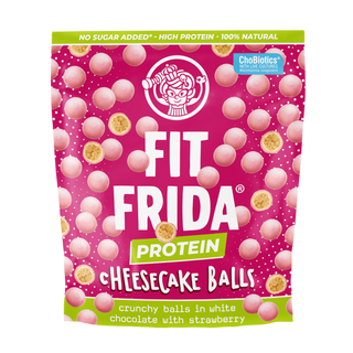 Cheesecake Balls Protein in white protein chocolate with strawberry